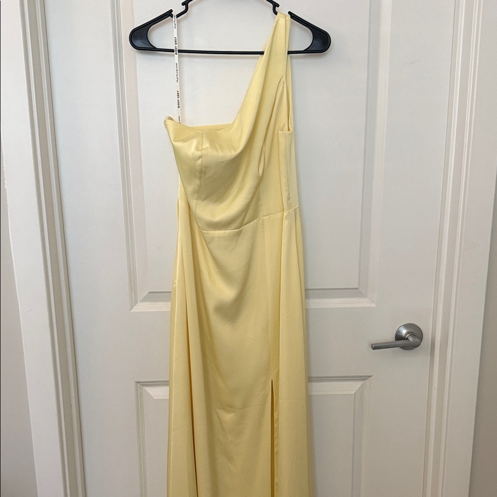 NWT! Birdy Grey One-Shoulder Pale Yellow Bridesmaid Gown